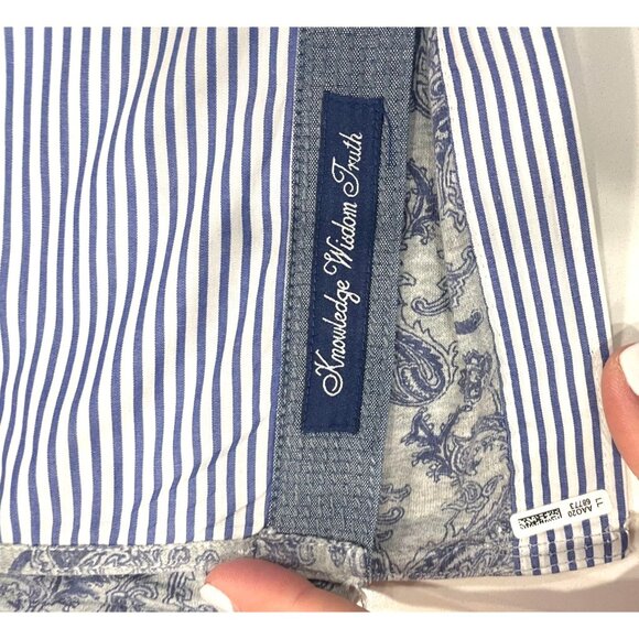 Robert Graham Blue Pinstripe Button Down Shirt Paisley Contrast Size Large - Picture 7 of 13